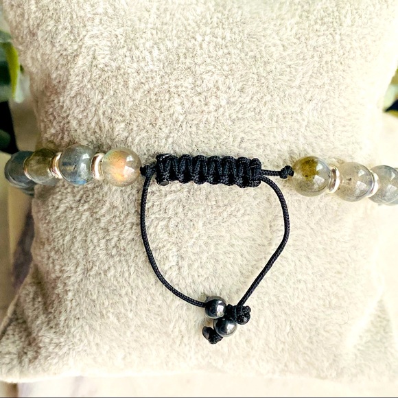 Men Labradorite Adjustable Beaded Bracelet Cord Macrame Men & Women - Picture 4 of 5